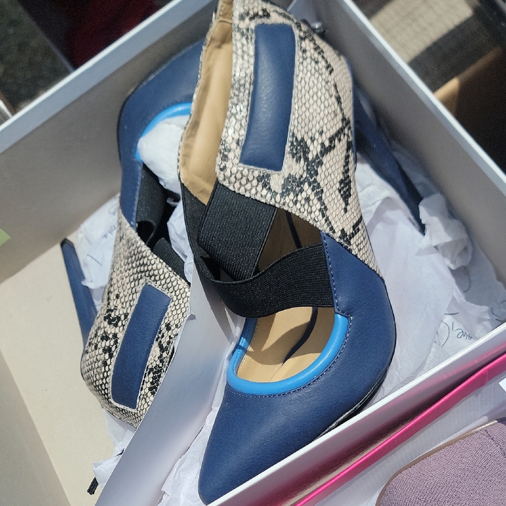 Blue and Snake Print Women's Heels